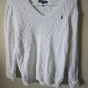 Ralph Lauren Women's White Cable Knit Sweater
